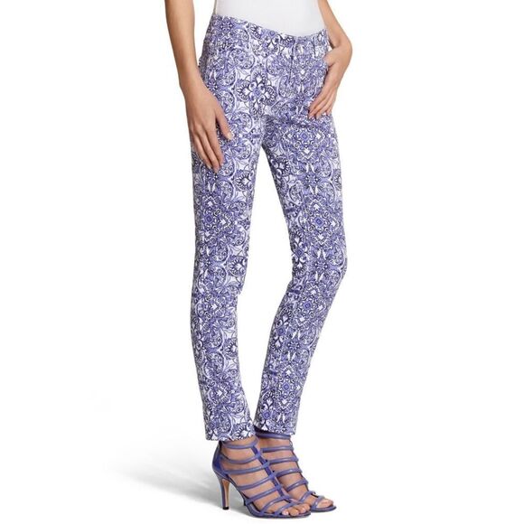 White House Black Market Majorelle Blue & White Santorini Print Slim Ankle Jeans - Picture 2 of 16